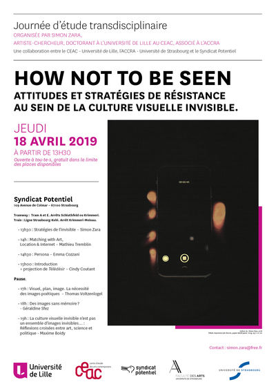 Demi-journée d'études « How not to be seen : attitudes et stratégies de résistance au sein de la culture visuelle invisible »