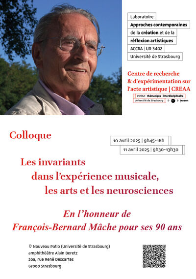 Colloque « Les invariants dans l’expérience musicale, les arts et les neurosciences. En l’honneur de François-Bernard Mâche pour ses 90 ans »