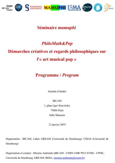 Journée d'études - Séminaire Mamuphi « PhiloMath&Pop : Démarches créatives et regards philosophiques sur l'« art musical pop » »